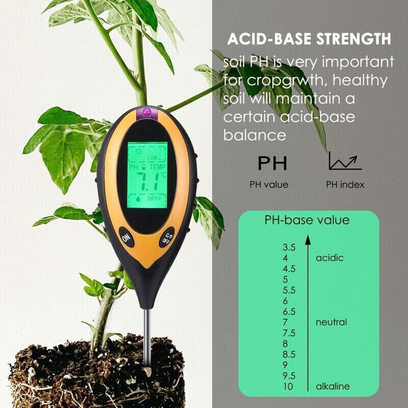 4-in-1 Soil Tester Meter Garden Lawn Plant Moisture/Light/Ph/Temp Sensor Tool