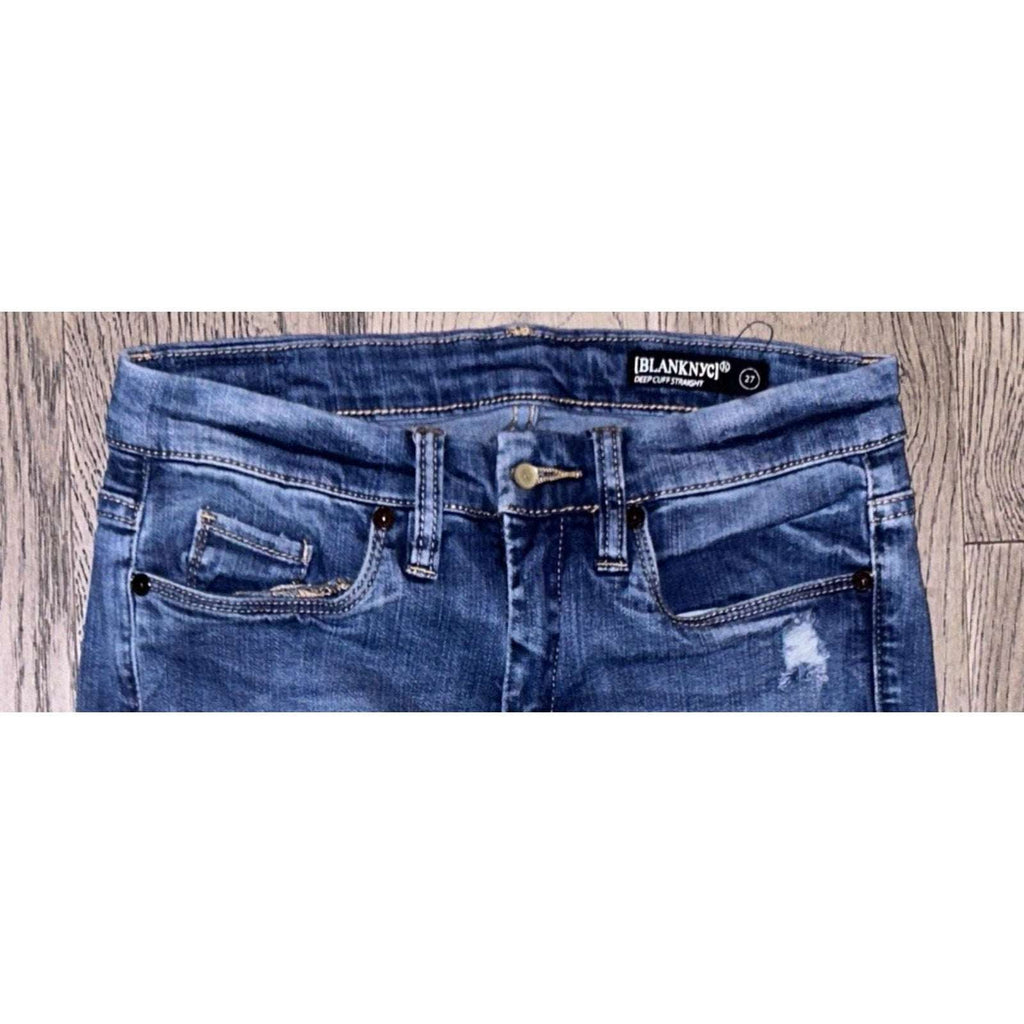 BLANK NYC Deep Cuff Straight Leg Distressed Ripped Knee Jeans Size 27