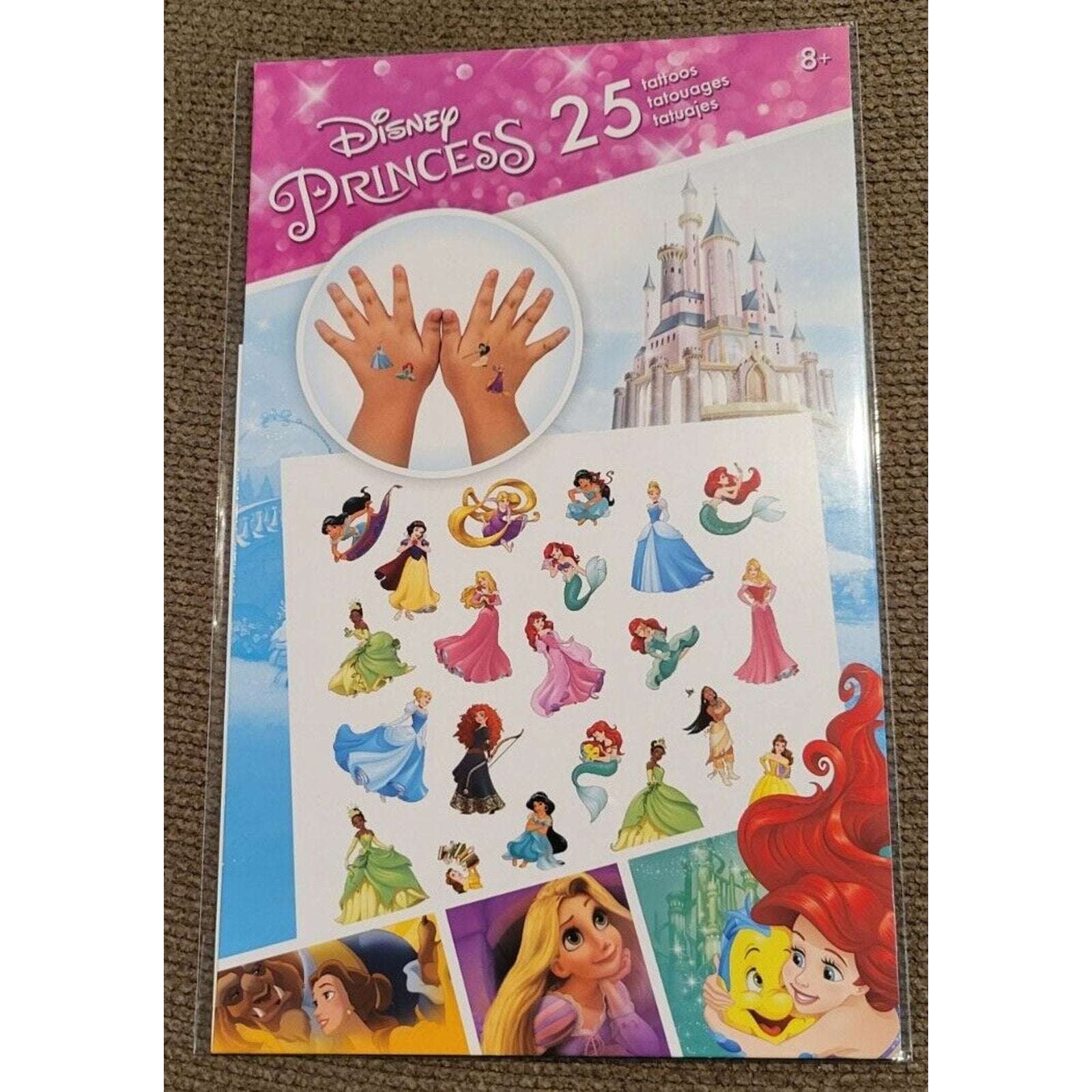 DISNEY Princess Pack of 25 Kids Temporary Tattoos New/Sealed