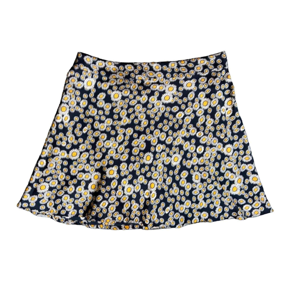 Free People Phoebe Daisy Swing Skirt Floral Black White Yellow Silky Size 12