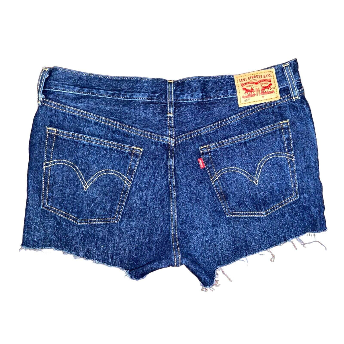 501 LEVI's Button Fly High Rise Relaxed Cut Off Jean Shorts Sz 31 (W34 x L 2)