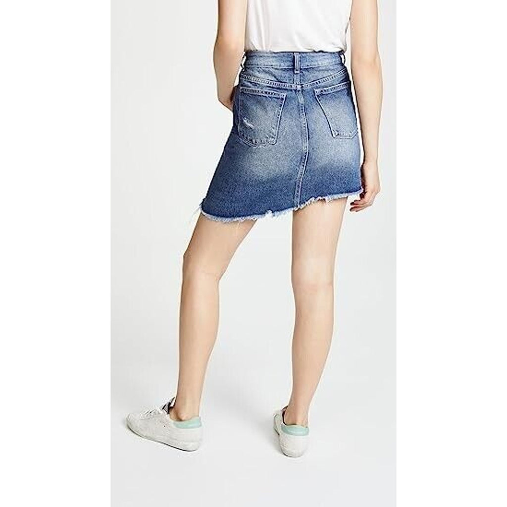 DL1961 Georgia Skirt in Elko Wash Raw Uneven Hem Mini Denim Jean Skirt Size L